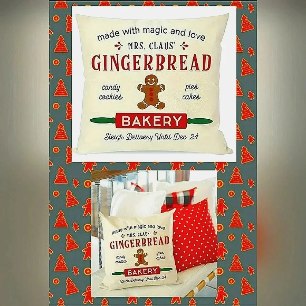 Christmas Gingerbread Bakery Holiday Toss Accent Pillow Covers Set Of 2